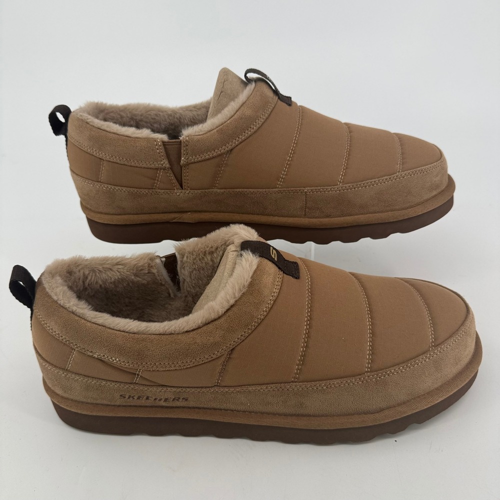 Skechers Luxe Foam Mens House Shoes Tan Wide Fit Slippers 182002WS Size 12 NEW - Picture 2 of 9